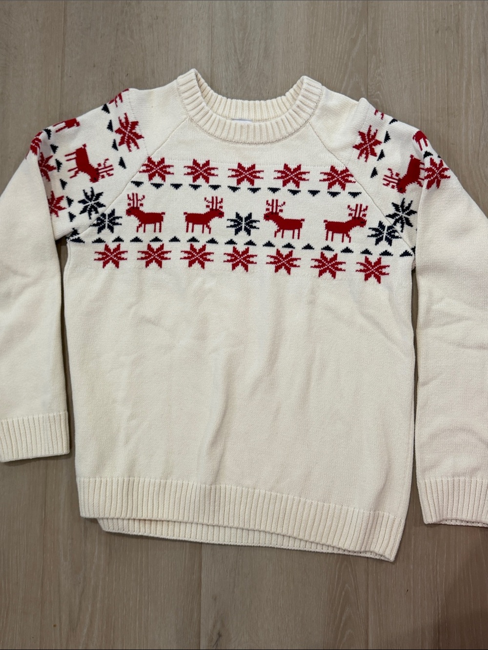 Hanna Andersson Ecru & Red Reindeer Fair Isle Holiday Sweater – Unisex Medium